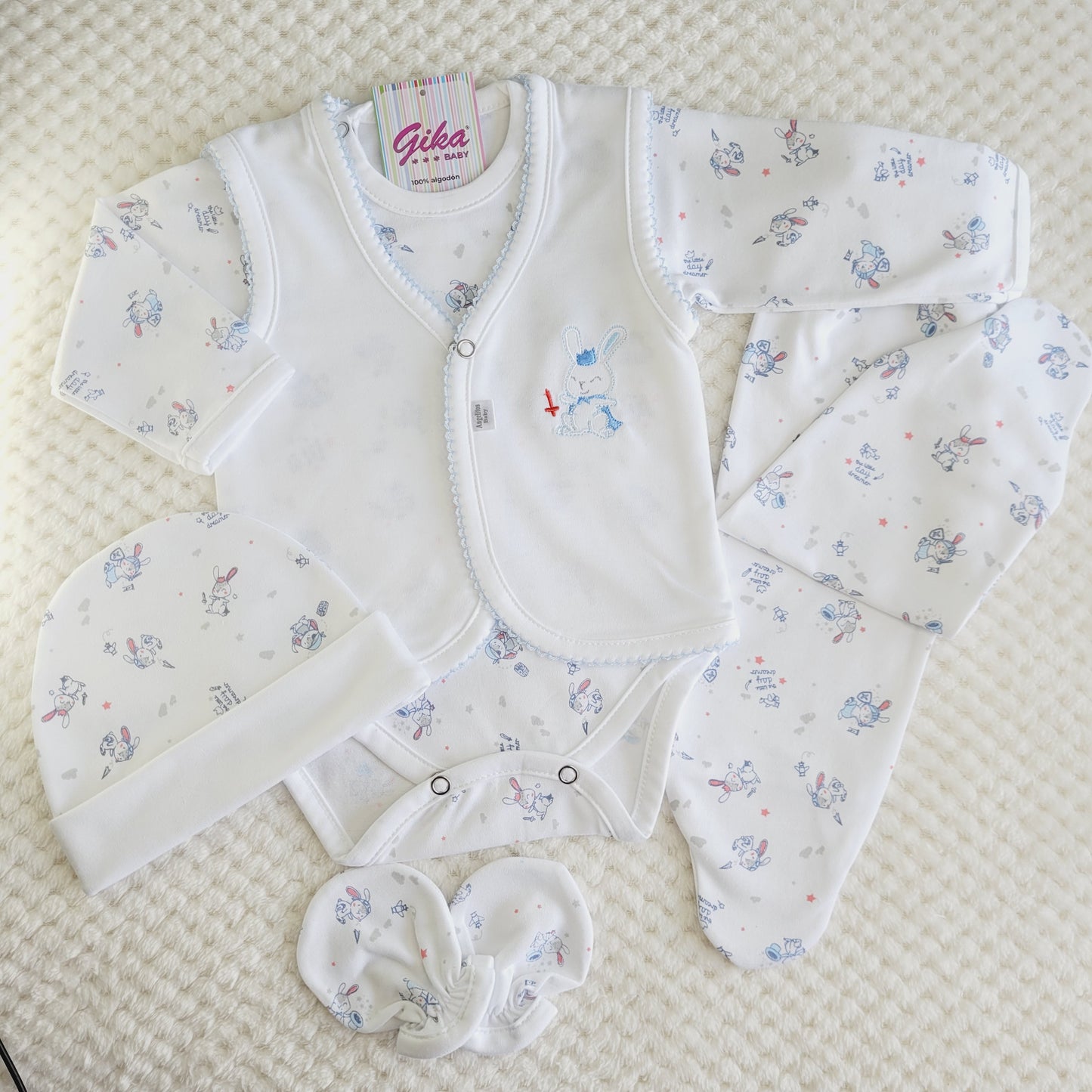 Ajuar Body Estampado- Algodón/ Celeste