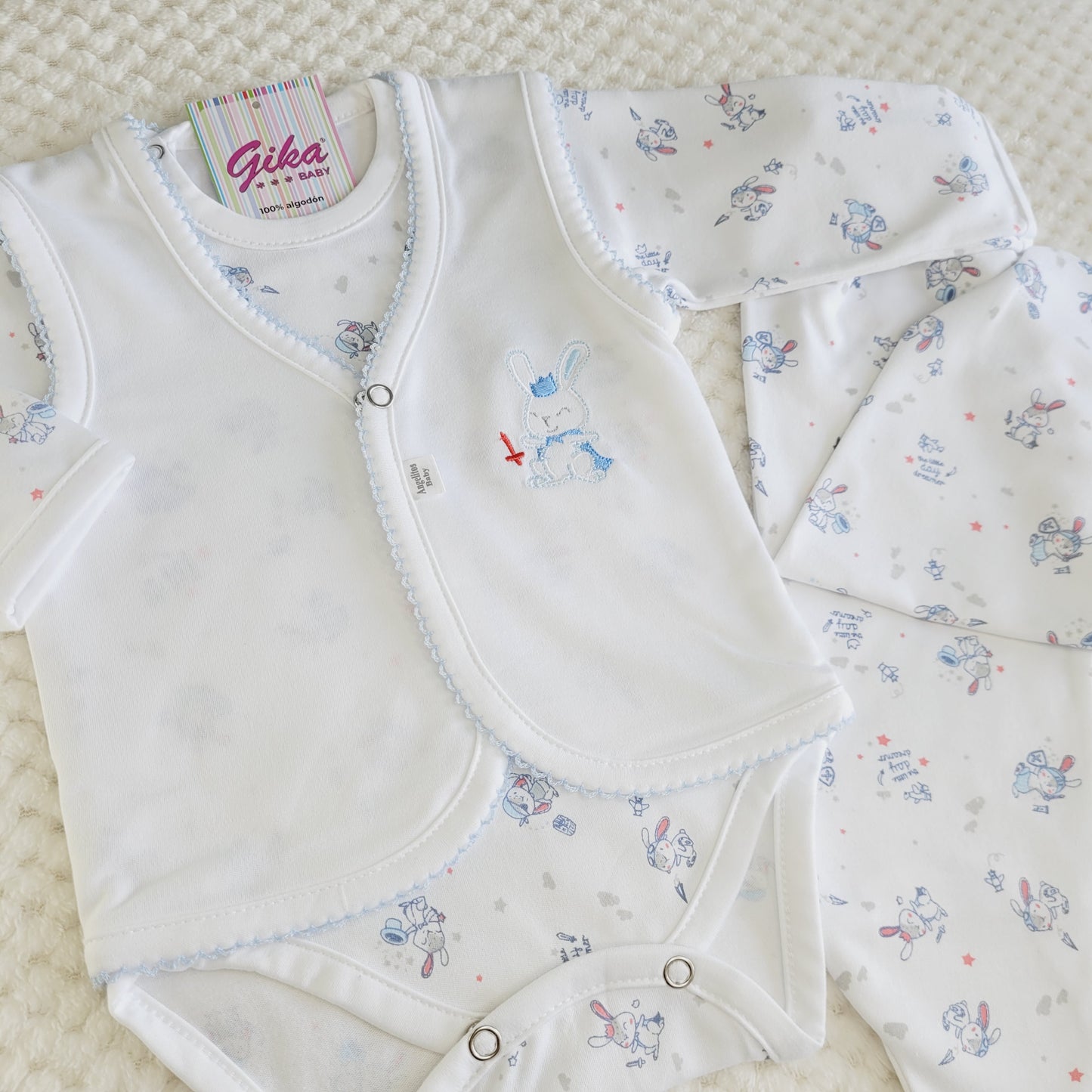 Ajuar Body Estampado- Algodón/ Celeste