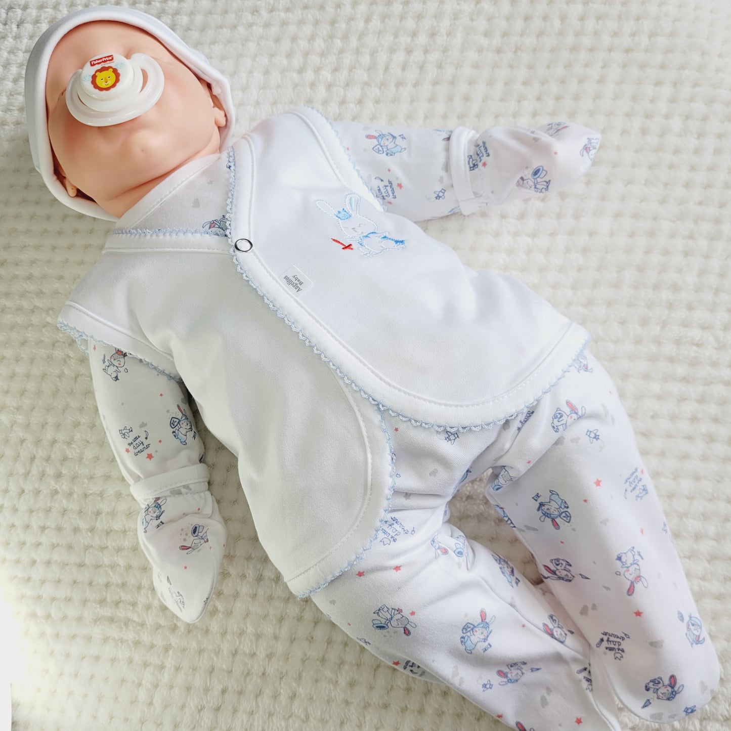 Ajuar Body Estampado- Algodón/ Celeste